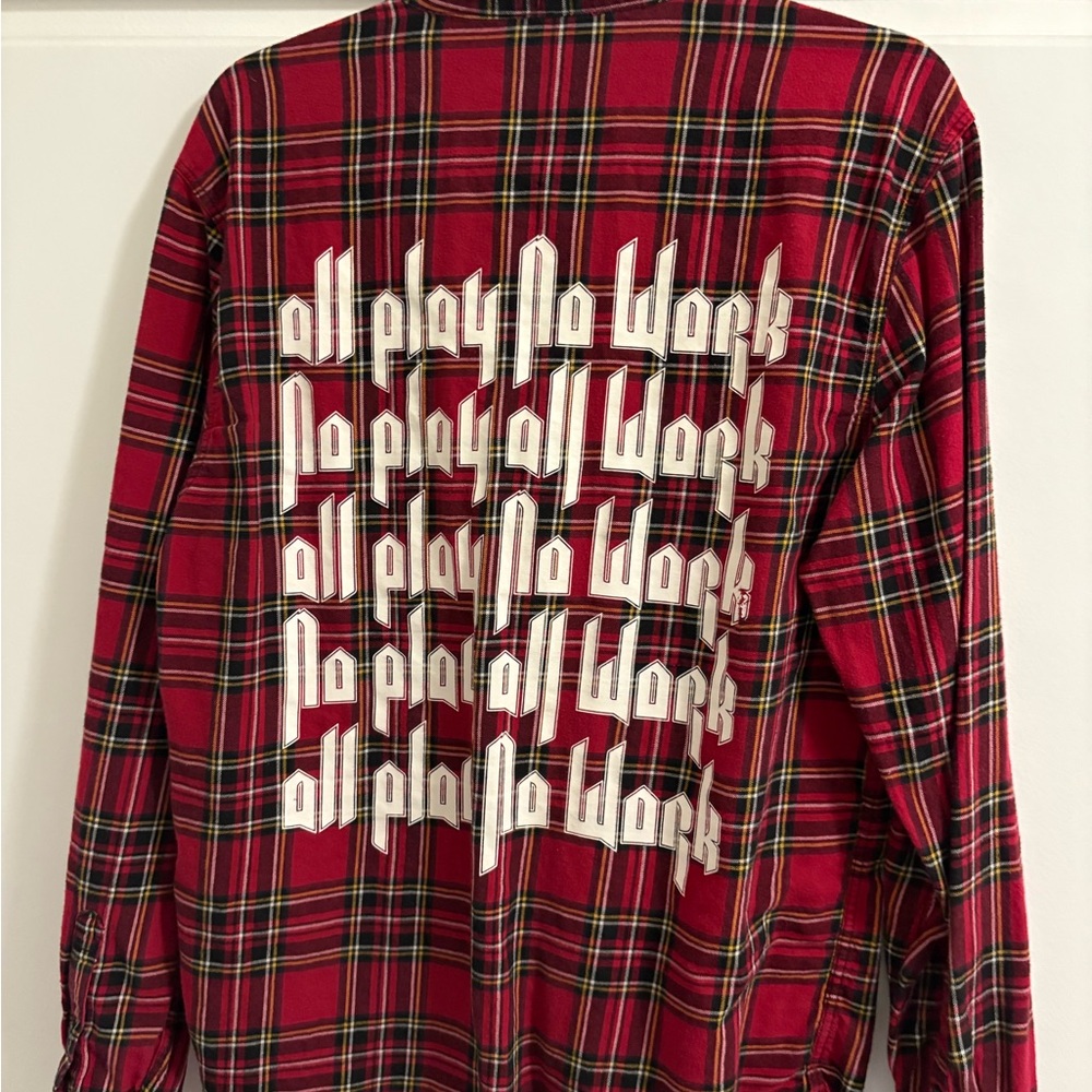 Red Plaid Flannel Shirt with Graphic Back